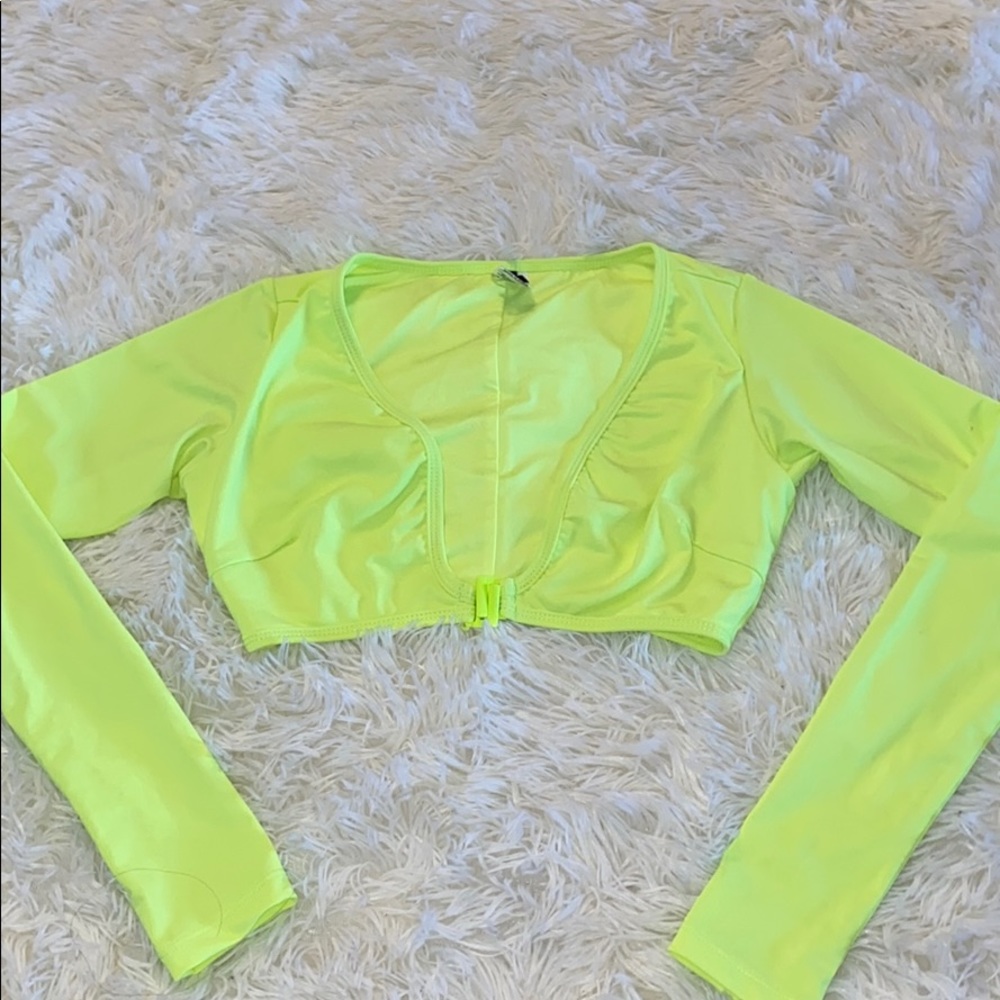 Neon green long sleeve crop top